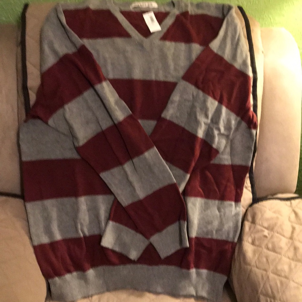 COPY - Burgundy and Gray striped sweater